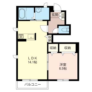 【間取り】 | アンビエラA【SHM】 | 1LDKタイプはキッチンと寝室を分けたい方におすすめです☆カップルさんや新婚さんにも大人気！全室洋室で過ごしやすいですね☆