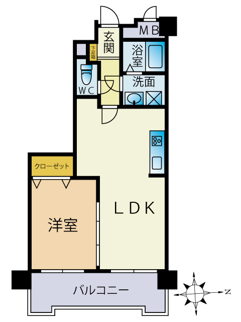 チサンマンション西公園の間取り|1LDK、価格2690万円、専有面積41.68㎡、バルコニー面積7.96㎡ 
