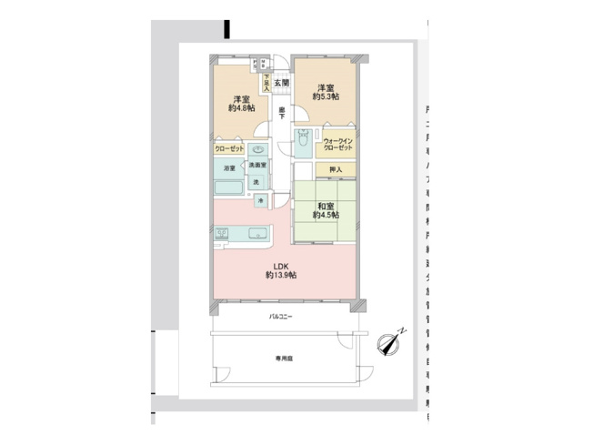 【間取り】 | ドラゴンマンション町田弐番館 | 3つの居室とゆとりあるLDKを備えた3LDKのマンション。家族が集まるリビングと個室のバランスがよい間取りです。木のぬくもりを感じるリビングで、家族の絆を深める温かな暮らしを。ぜひ現地でご覧ください。