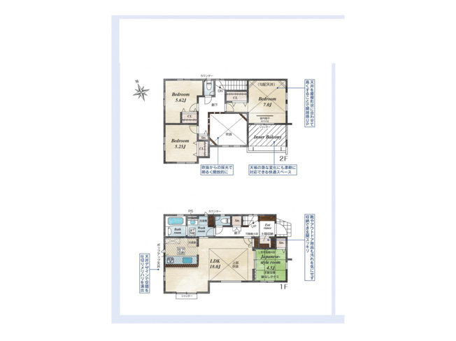 【間取り】 | 愛名新築戸建 | 4つの居室とゆとりあるLDKを備えた4LDKの新築戸建。子育て世帯にうれしい、個室と団らんの場がそろう間取りです。明るく開放的なLDKは対面キッチン仕様で、家事をしながらお子様を見守れます。