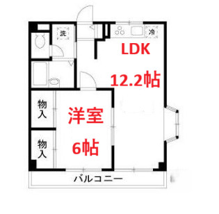 【間取り】 | グレースガーデンⅡ | LDK12.2帖　洋室6帖です　・ネット使用料無料
