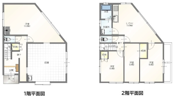 玉島乙島店舗兼住居の間取り