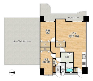 【間取り】 | ふぁみーゆ寝屋川セントラルパークC棟 | 2LDK中古マンション！ルーフバルコニー付きの角部屋！