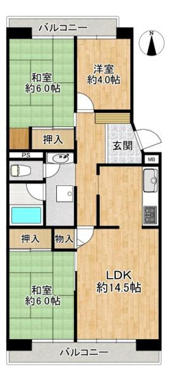 【間取り】 | グリーンヒル新多聞304号棟