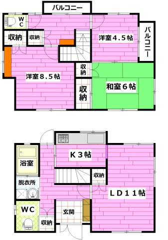 広島市安芸区矢野西５丁目の一戸建ての間取り