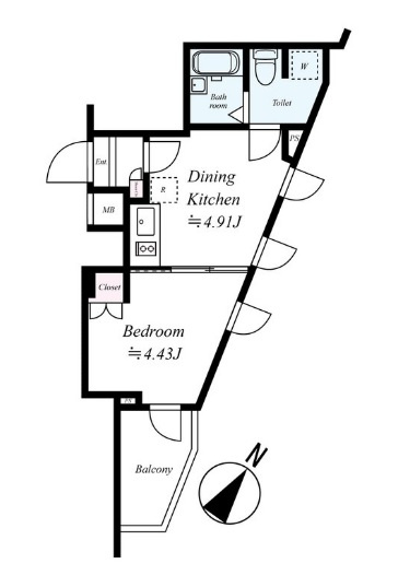 ビバリーホームズ久が原Ⅱの間取り|南東向き角部屋の1DKバストイレ別　
食実スペースと寝室を分けたい方！テレワークの方！