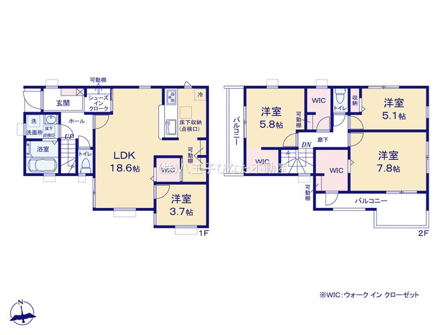 『八王子市新築戸建て』大和田町5-18-9【仲介手数料無料】　１期の間取り|～仲介手数料無料☆八王子ひなた不動産～八王子市大和田町　新築戸建て