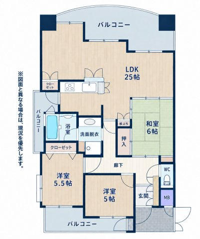 オークランド・ヒルズ門司港の間取り|使い勝手の良い3LDK♪ご家族それぞれのお部屋を確保しやすく、ライフスタイルに合わせて活用できます♪