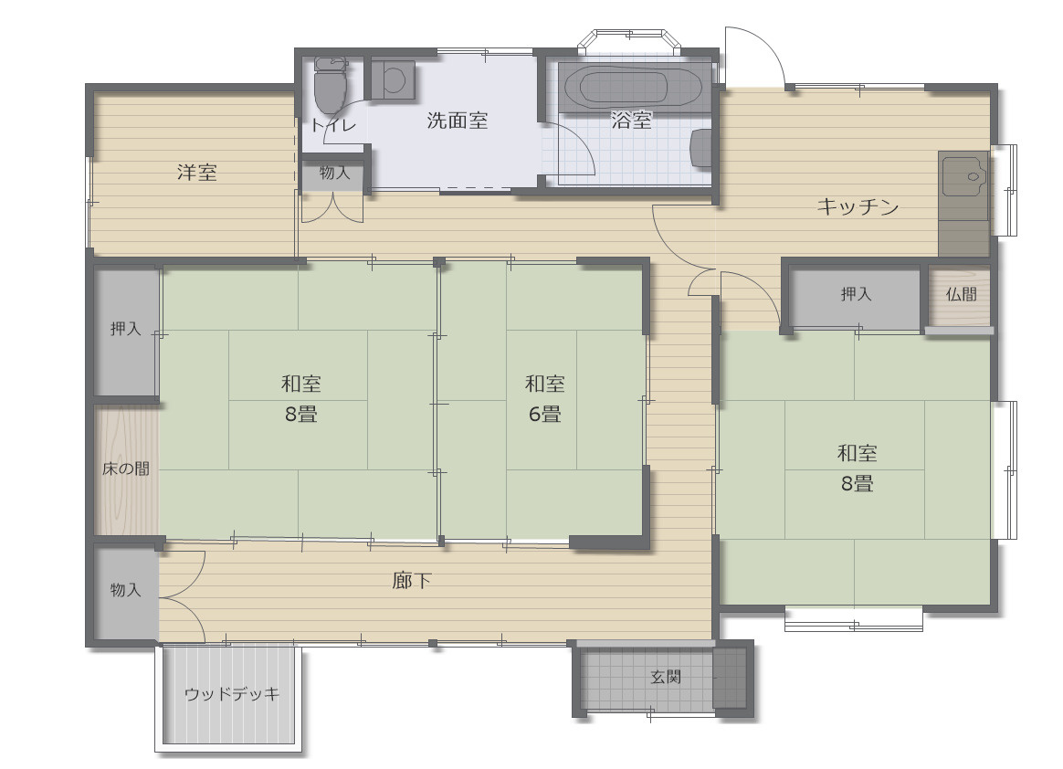 【北杜市明野町上手】自然と暮らす、ゆとりある平家暮らしの間取り