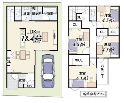 【土地図＋建物プラン例】 | 高槻市宮田町1丁目　建築条件付売土地