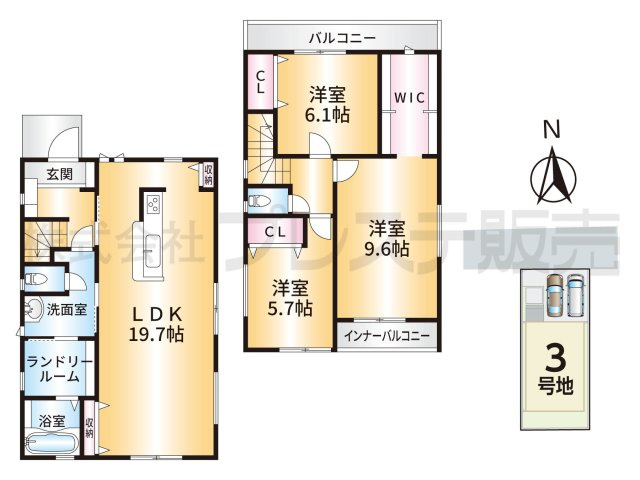 大和郡山市茶町の新築一戸建 全３区画の間取り|３号地間取図