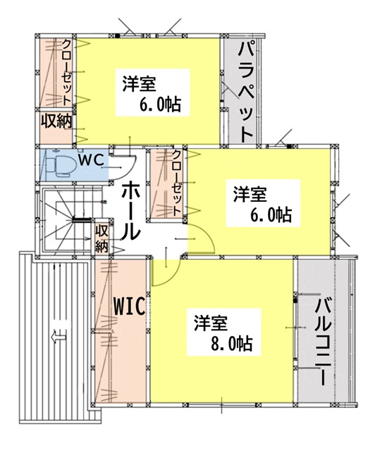 北九州市八幡西区東鳴水3丁目2期2号棟の間取り|2F間取り図