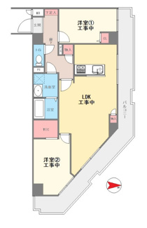 【間取り】 | サントピア尼崎Ⅱ | ゆったりとした２LDKの間取りです♪全てのお部屋がバルコニーに面した明るく開放的な室内です！※只今室内リフォーム中です！完成予定は令和８年１２月上旬です！