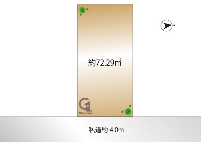 【土地図】 | 平坦でスッキリとした整形の土地形状！東側約4.0mの道路に面し、落ち着いた住環境です。A区画74.16㎡、B区画72.29㎡の2区画をご用意。お好みのハウスメーカーで理想の邸宅を建築できます！
