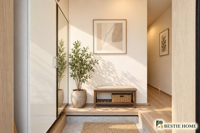 【徒歩１５分以内、住宅性能評価最高等級】横浜市港北区小机町　新築戸建ての玄関|ゆったりとした玄関です。本画像はAIがCGで家具等を作成しており、実際の現地には設置されておりません。販売価格には含まれておりません。