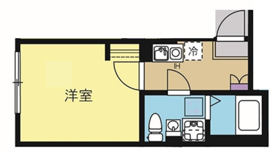 Maison Sora(メゾンソラの間取り|西向き角部屋の1K洋室5.6帖
バストイレ別独立洗面台！