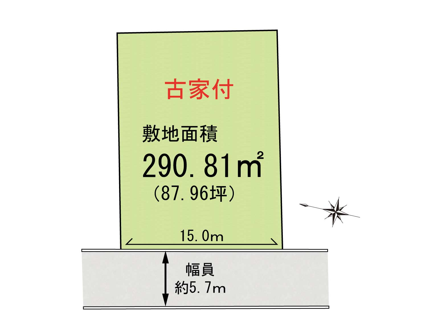 泉佐野市佐野台　古家付き土地の区画図