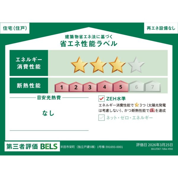 マイホームネクスト半田市栄町　1号棟の省エネ性能ラベル
