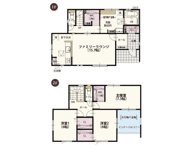 【間取り】 | ワイウッドコート深谷市萱場第10期　新築住宅 | ≪6号棟≫3LDK＋ウォークインクローゼット3か所■陽光ふりそそぐ明るい家