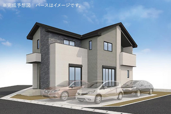 【外観パース】 | 取手市井野8期　新築戸建　3号棟 | 小中学校まで、それぞれ徒歩15分圏内！公園も近く子育て環境良好です(^^)/