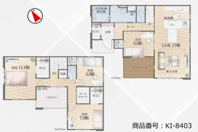 古河市諸川８期　新築一戸建て　03　リガーレの間取り|ホールから出られるバルコニーは使い勝手も良く採光良好です♪