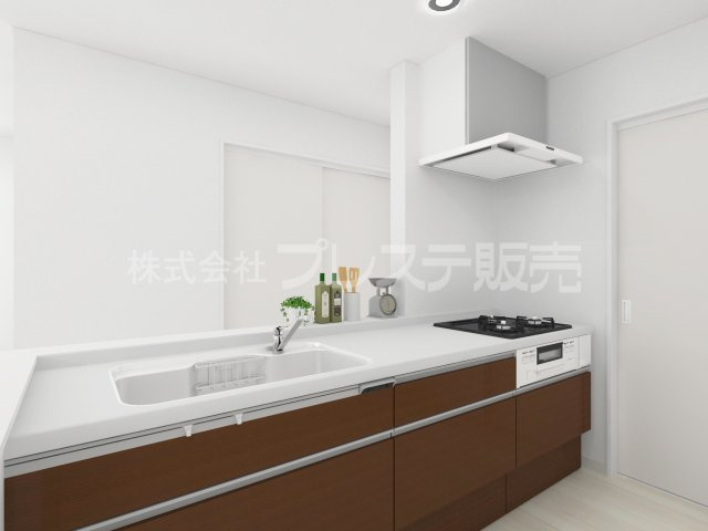 奈良市押熊町の新築一戸建 全３区画のキッチン|１号地キッチン完成イメージ／人気の対面キッチン♪