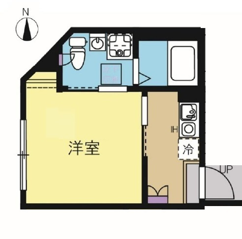 Maison Sora(メゾンソラの間取り|西向き角部屋の1K洋室5.1帖
バストイレ別独立洗面台！