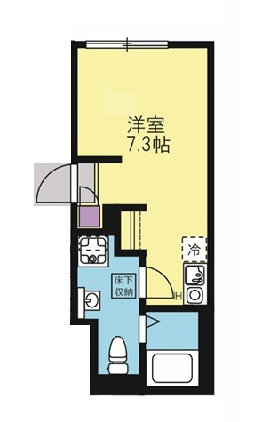 Maison Sora(メゾンソラの間取り|角部屋の1R洋室7.3帖
バストイレ別独立洗面台！