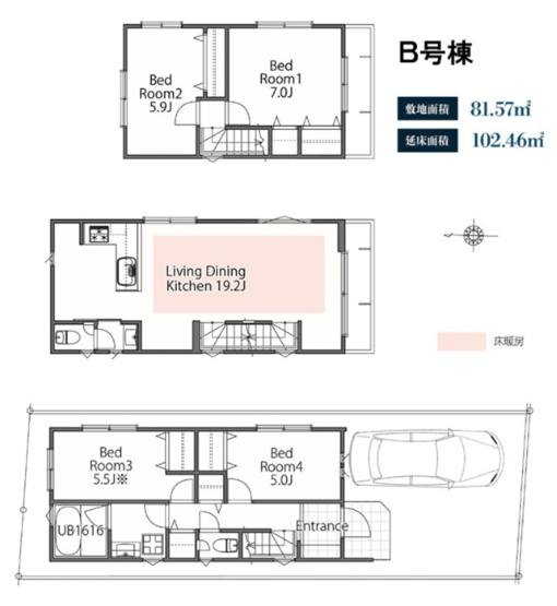 【間取り】 | 【仲介手数料３７０万円が無料！】■千歳船橋駅８分■４ＬＤＫ＋車庫■ＬＤＫ１９帖超 | Ｂ号棟
１１，６００万円
４ＬＤＫ＋車庫
決算特別キャンペーン！
家計応援サービスの限界に挑戦中！
「物件概要」の「諸費用」欄をご覧下さい！
■千歳船橋駅８分
■商店街を通る道のり
■南道路