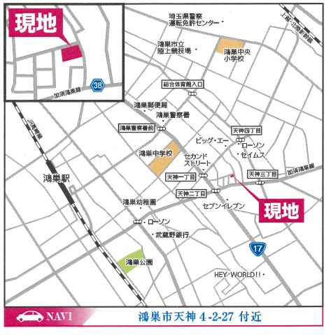 仲介手数料無料　鴻巣市天神４丁目2-27　新築住宅　全７棟の地図|鴻巣市天神４丁目2-27付近