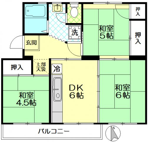 エアコンは和室６帖に設置可で、押入がたくさんある間取りです♪