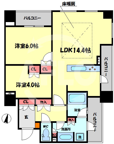 プレミスト梅田SOUTH（プレミスト梅田サウス）の間取り|プレミスト梅田SOUTH　開放感ある間取り
