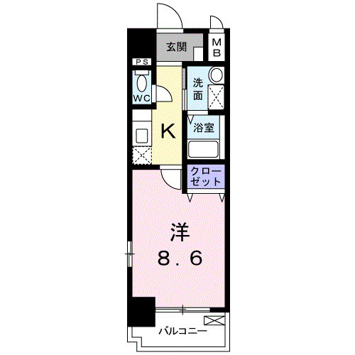 カーサ・フィオーレ中広通りの間取り|1K・29.2㎡