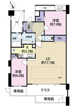 芦屋市朝日ケ丘町の賃貸マンションの間取り