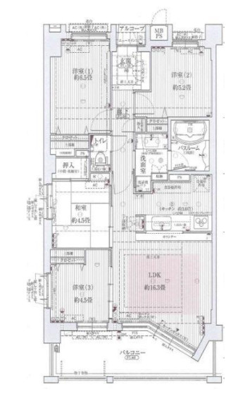 神戸市灘区篠原北町４丁目の賃貸マンションの間取り