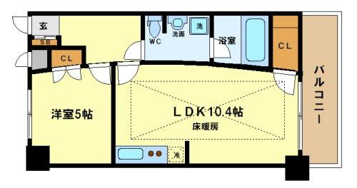 URBAN FLATS中之島の間取り|La Douceur中之島（ラドゥセール中之島）　独立した洋室が魅力の1LDK