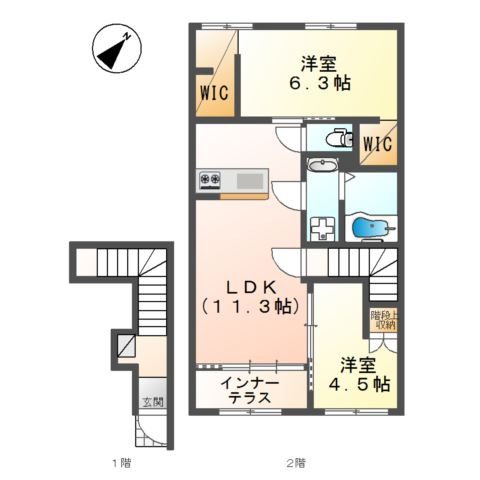 深井清水町アパート新築工事の間取り
