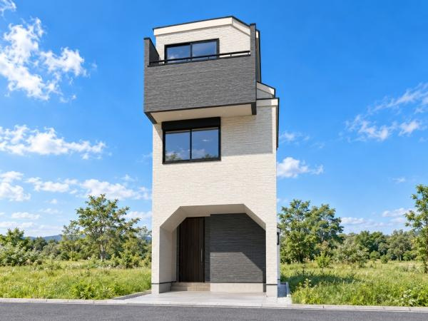 横浜市都筑区東山田町の新築一戸建の完成予想図|外観のイメージパースです。
お洒落な外観で完成が楽しみです。
※背景はCGでのイメージになり、実際とは異なります。