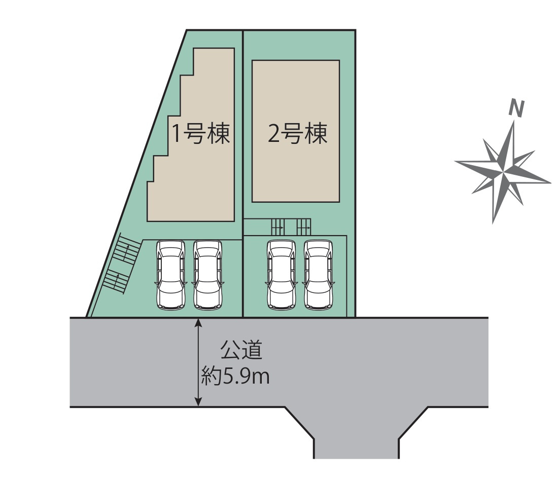 古賀市花鶴丘3丁目第1-2棟（1号棟）の区画図|配置図（1号棟）