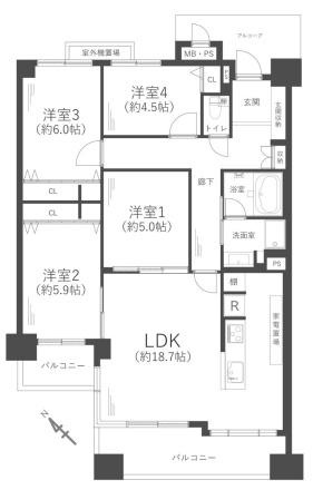 オークヒルズ香里四番館　中古　マンションの間取り