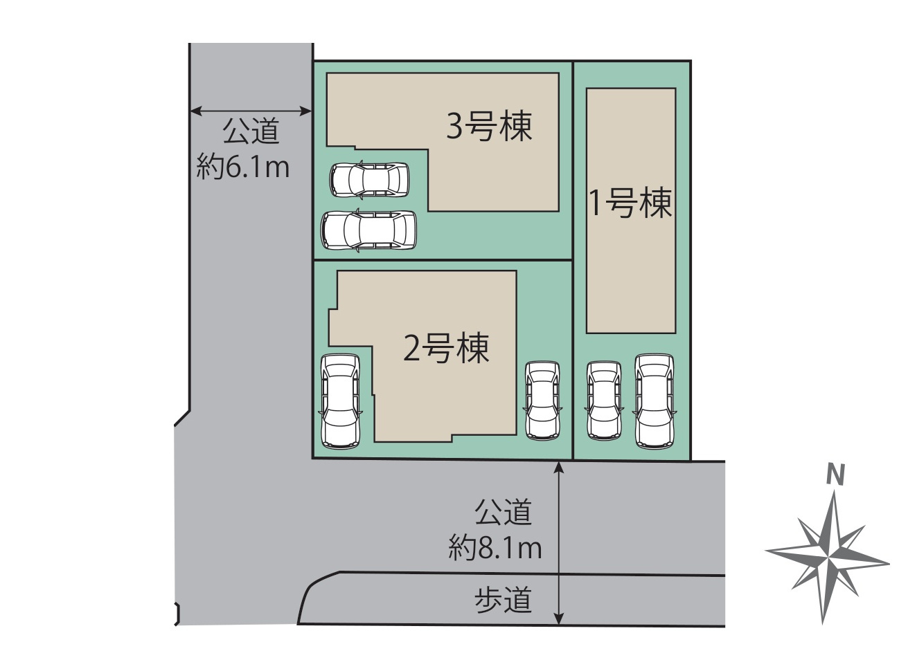 糟屋郡宇美町平和2丁目第1-3棟（1号棟）の区画図|配置図（1号棟）