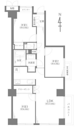 オーベル本所吾妻橋の間取り|南東角部屋住戸につきまして日当たり・通風良好。新規リノベーションマンション。安心のアフターサービス保証付きですのでご購入後も安心して暮らせます。