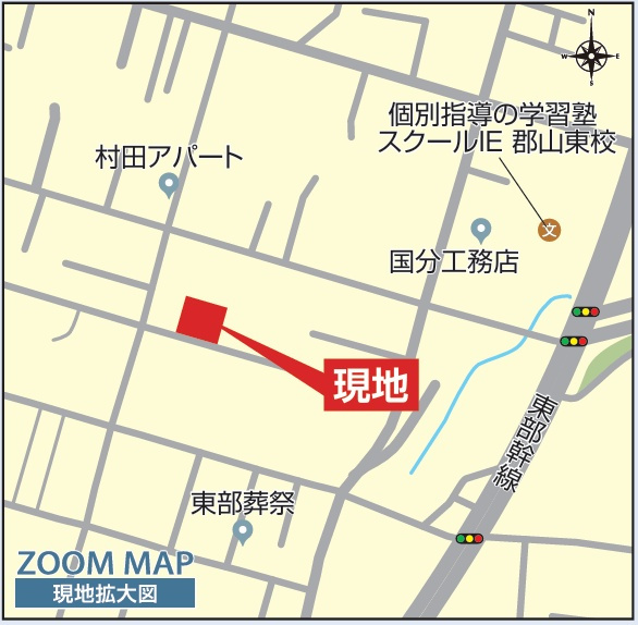 郡山市昭和2丁目　　　１号棟　　　小原田小学校、小原田中学区の地図|拡大案内図