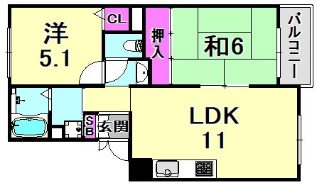岡田山ハイツ　A棟の間取り