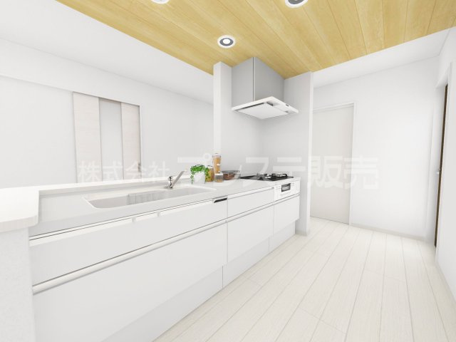 奈良市六条１丁目の新築一戸建 全２区画のキッチン|２号地キッチン完成イメージ／人気の対面キッチン♪
