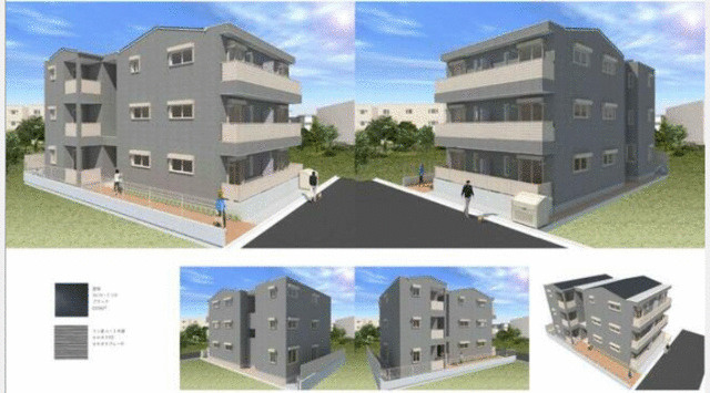 川崎市多摩区中野島６丁目のアパートの外観パース