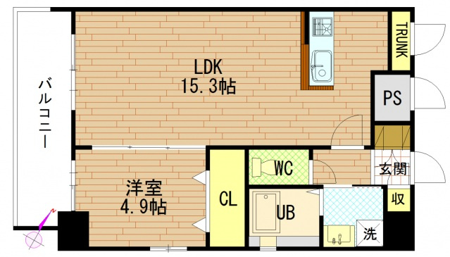 グラビスコート広島駅前通りの間取り|LDK15.3帖＋洋室4.9帖の1LDK