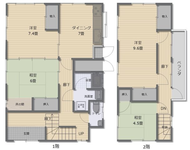 津山市沼　中古住宅　4DKの間取り