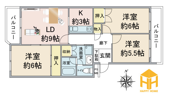 千里山田グリーンハイツ3号棟の間取り|※図面と現況に相違がある場合は、現況を優先します。