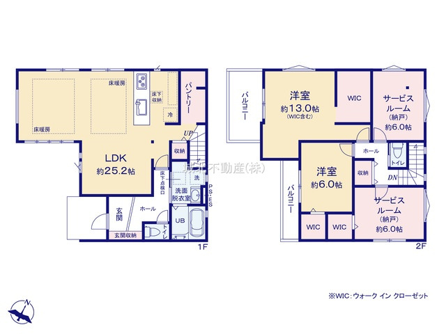 練馬区石神井台3丁目 限定1棟の間取り|建物面積127.09㎡ 2階建て4LDK(納戸表記を含む)
LDKは約25.2帖、全居室6帖以上などゆとりある空間設計の家